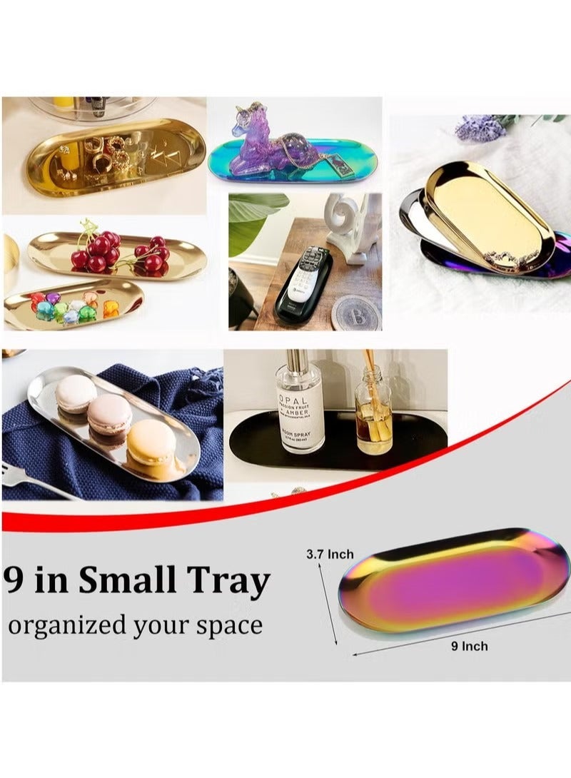 Red Leaf Holographic Oval Decorative Tray Set of 2, Stainless Steel Jewelry Dish Cosmetics Organizer, Vanity Storage Tray for Bathroom, Serving - Image 2
