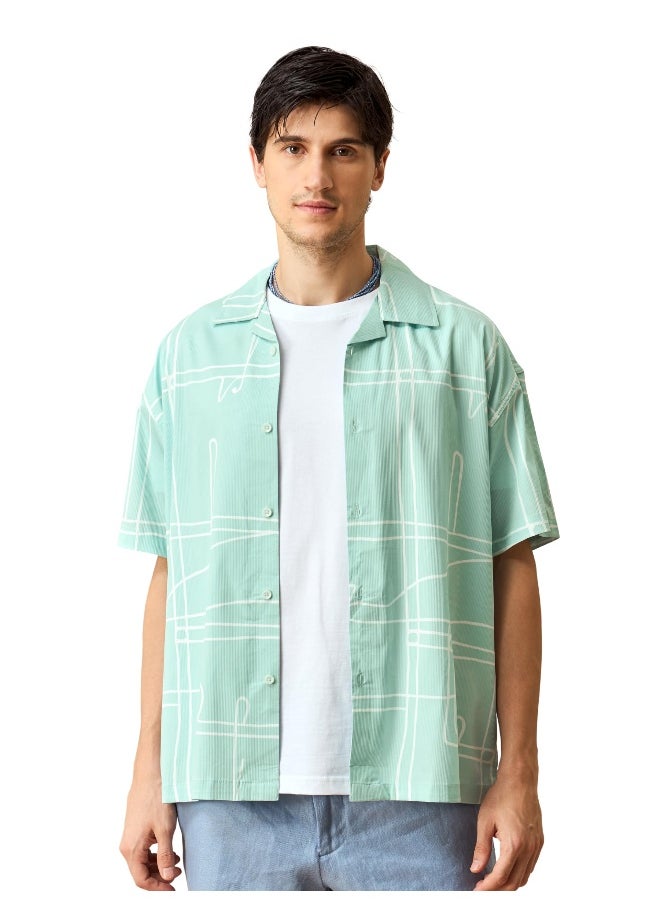 Beyoung Ice Blue Half Sleeves Printed Shirts for Men  - Image 1