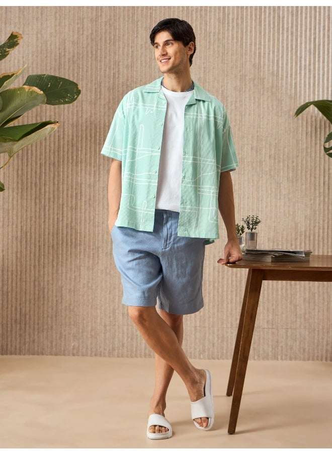 Beyoung Ice Blue Half Sleeves Printed Shirts for Men  - Image 2