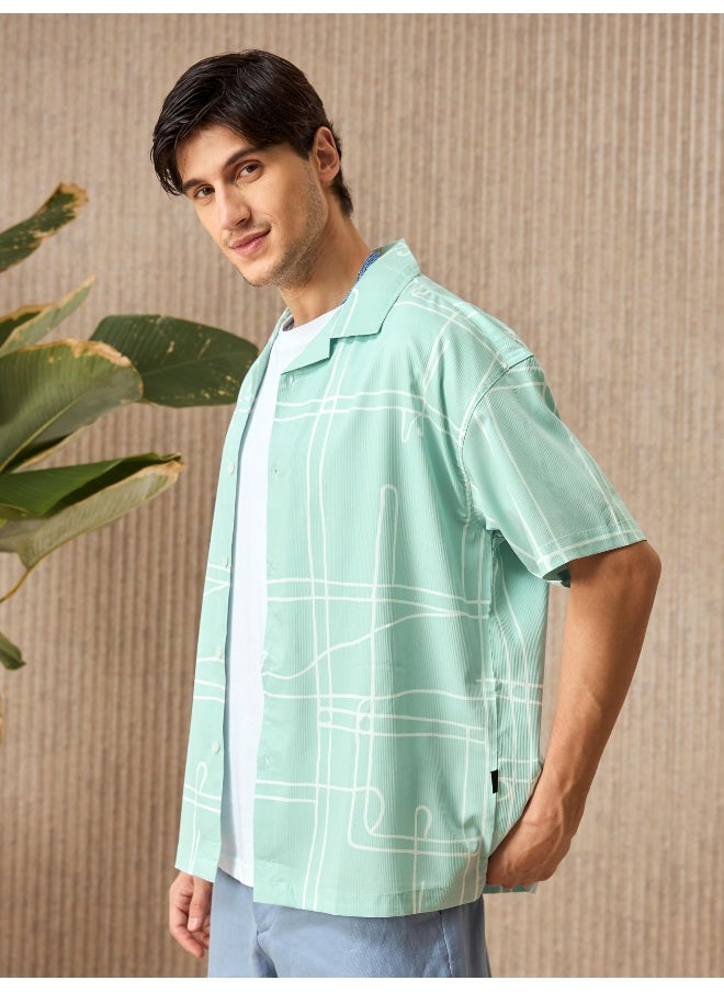 Beyoung Ice Blue Half Sleeves Printed Shirts for Men  - Image 4