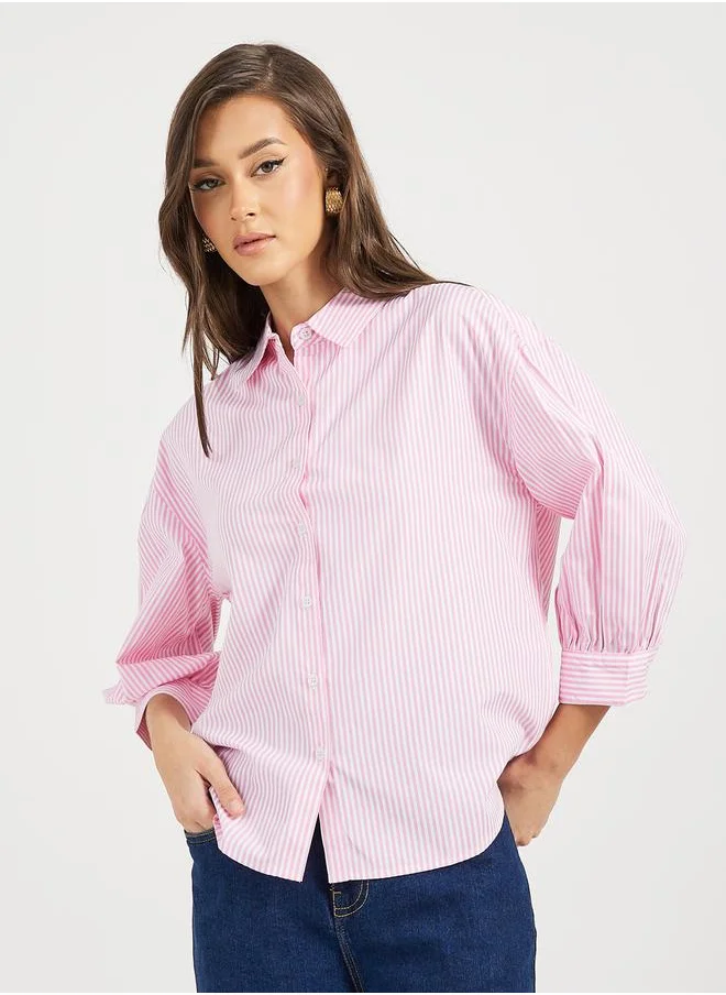Styli Striped Buttoned Down 3/4th Balloon Sleeves Shirt