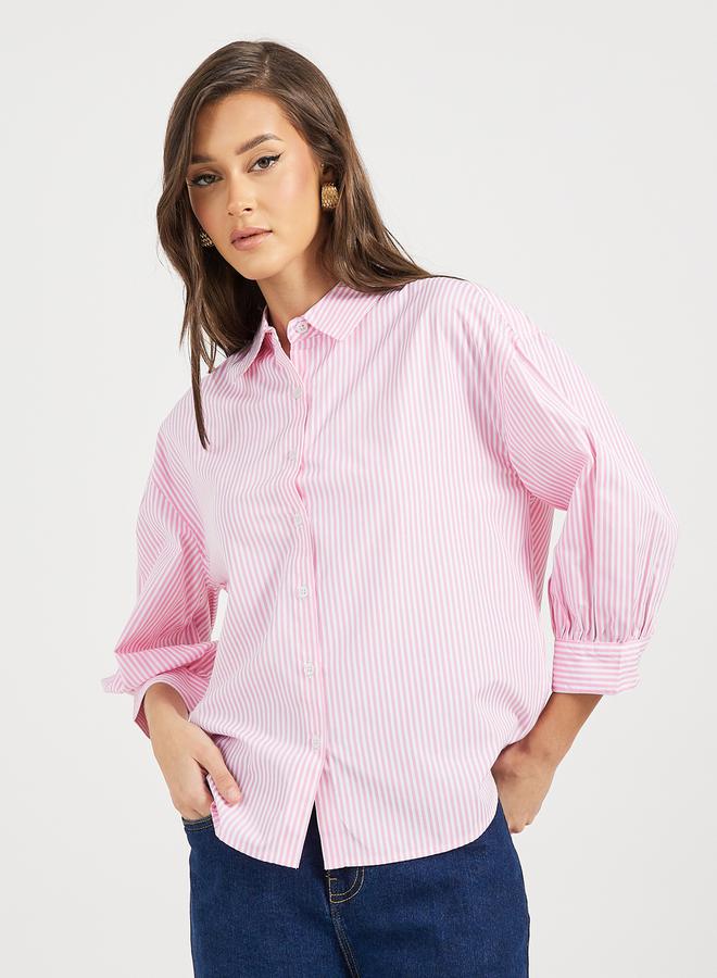 Styli Striped Buttoned Down 3/4th Balloon Sleeves Shirt  - Image 1