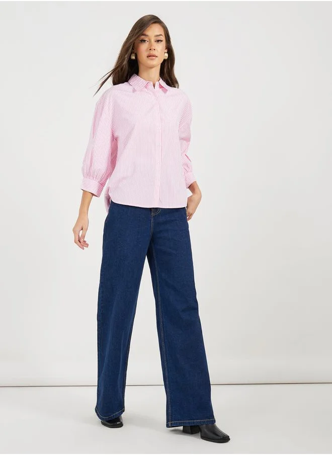 Styli Striped Buttoned Down 3/4th Balloon Sleeves Shirt