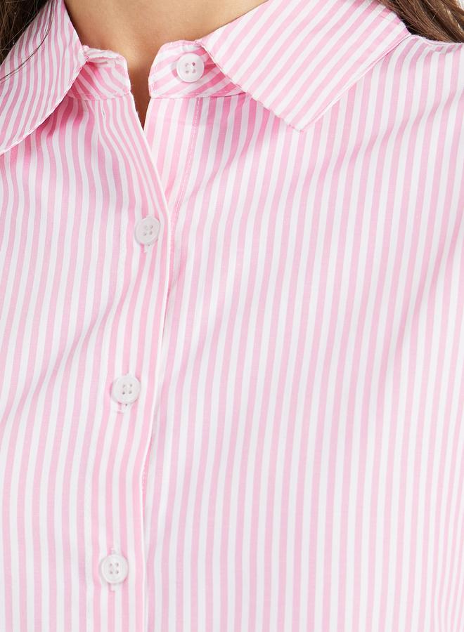 Styli Striped Buttoned Down 3/4th Balloon Sleeves Shirt  - Image 3