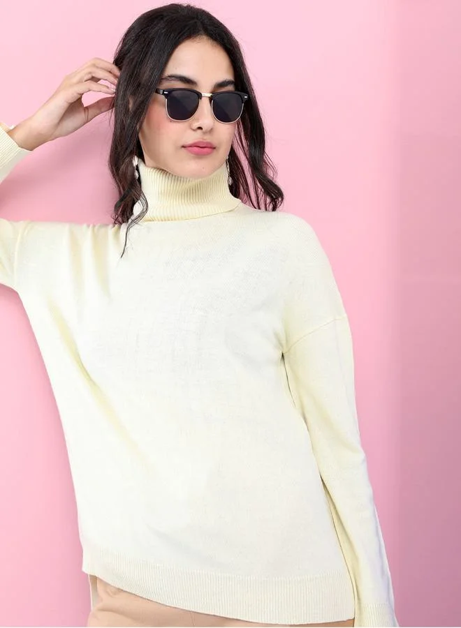 Tokyo Talkies Solid Turtle Neck Sweater With High Low Hem by Styli