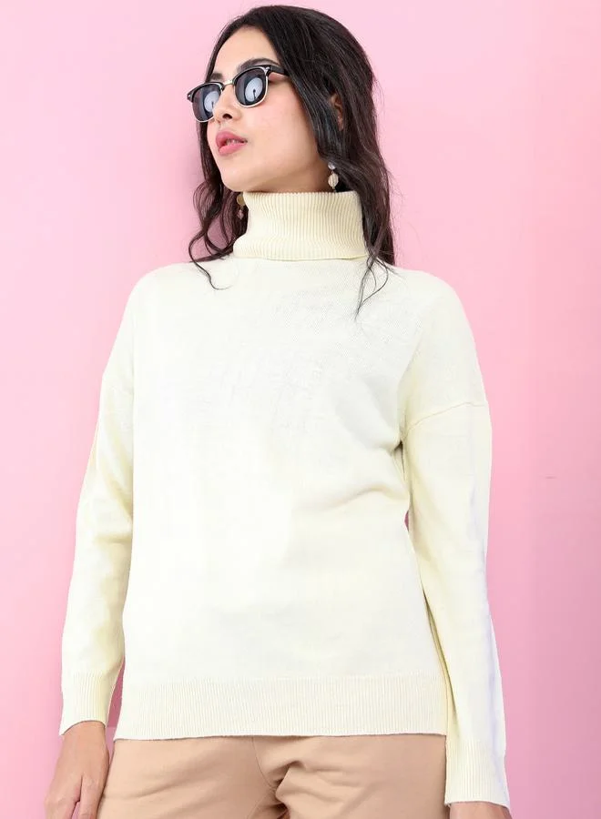 Tokyo Talkies Solid Turtle Neck Sweater With High Low Hem by Styli