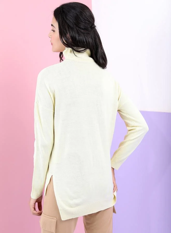 Tokyo Talkies Solid Turtle Neck Sweater With High Low Hem by Styli
