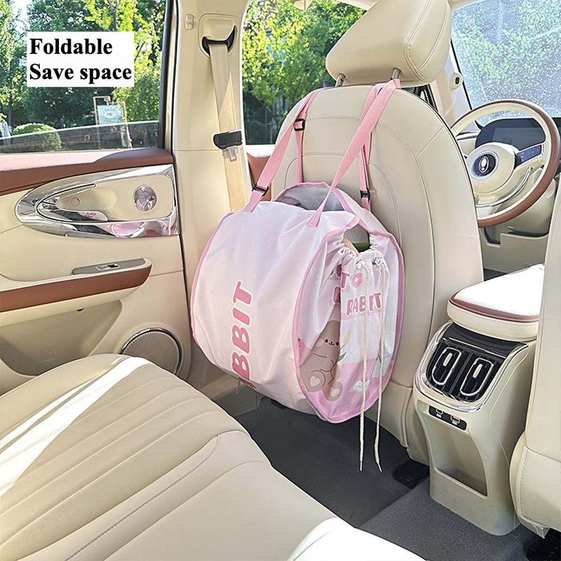 Tulip Bear Rabbit Lucky Sundries Bag Pink Large Capacity Hanging Car Seat Headrest Storage Organizer Portable Foldable Polyester - Image 2