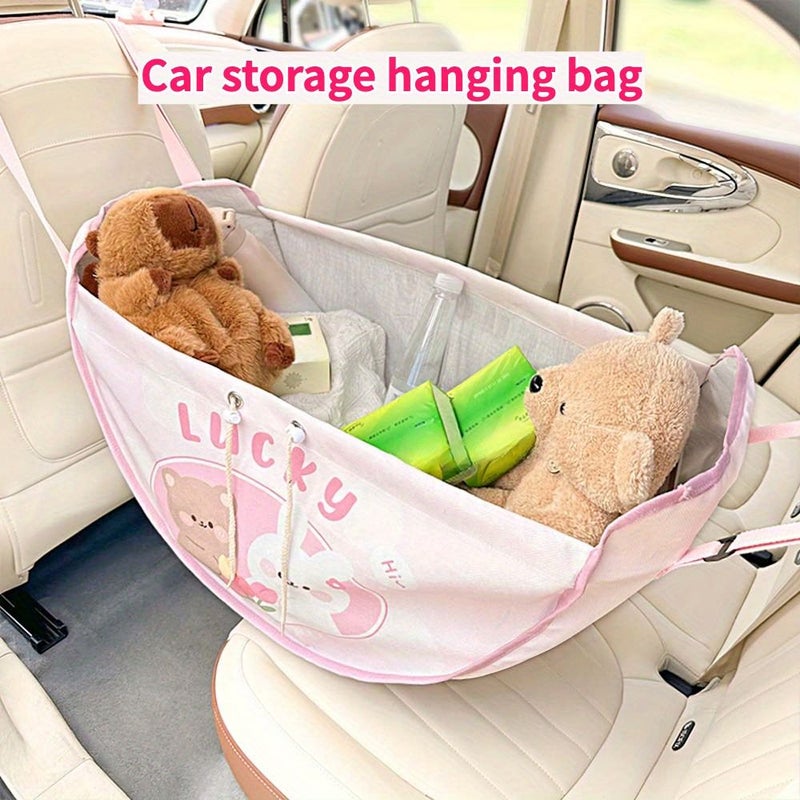 Tulip Bear Rabbit Lucky Sundries Bag Pink Large Capacity Hanging Car Seat Headrest Storage Organizer Portable Foldable Polyester - Image 4