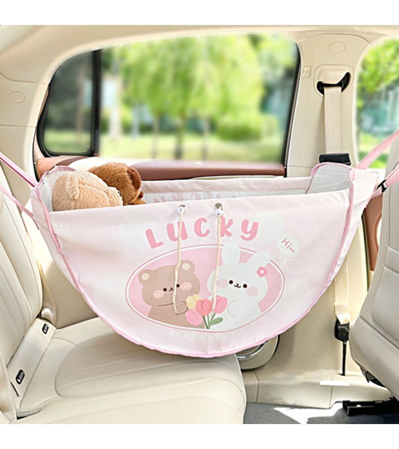 Tulip Bear Rabbit Lucky Sundries Bag Pink Large Capacity Hanging Car Seat Headrest Storage Organizer Portable Foldable Polyester - Image 1