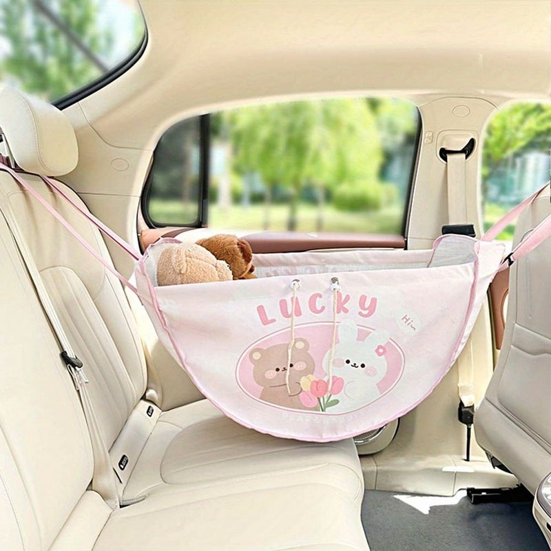 Tulip Bear Rabbit Lucky Sundries Bag Pink Large Capacity Hanging Car Seat Headrest Storage Organizer Portable Foldable Polyester - Image 3