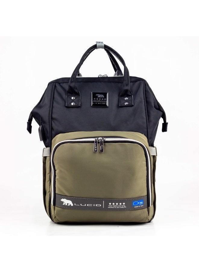 Lucid's latest edition waterproof maternity bag with changing mat and thermal bottle holder with heating element - black and Olive green - Image 2