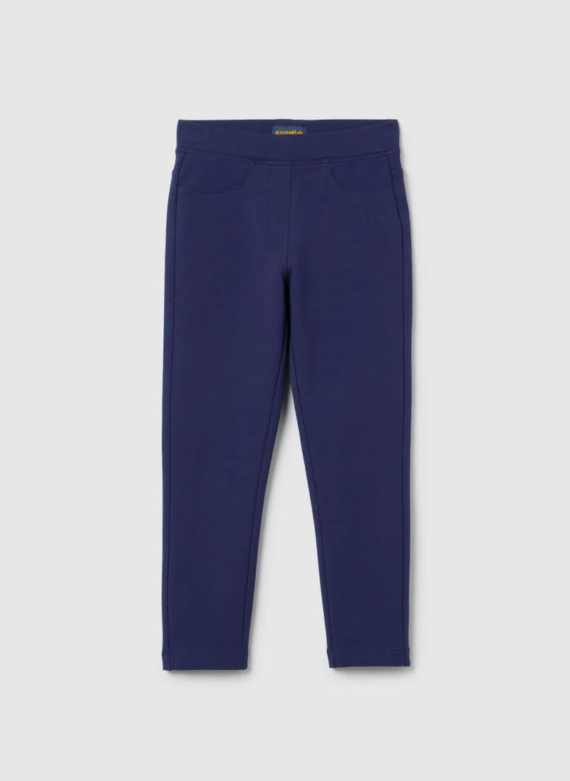 او في اس GIRLS' BLUE STRETCH COTTON LEGGINGS