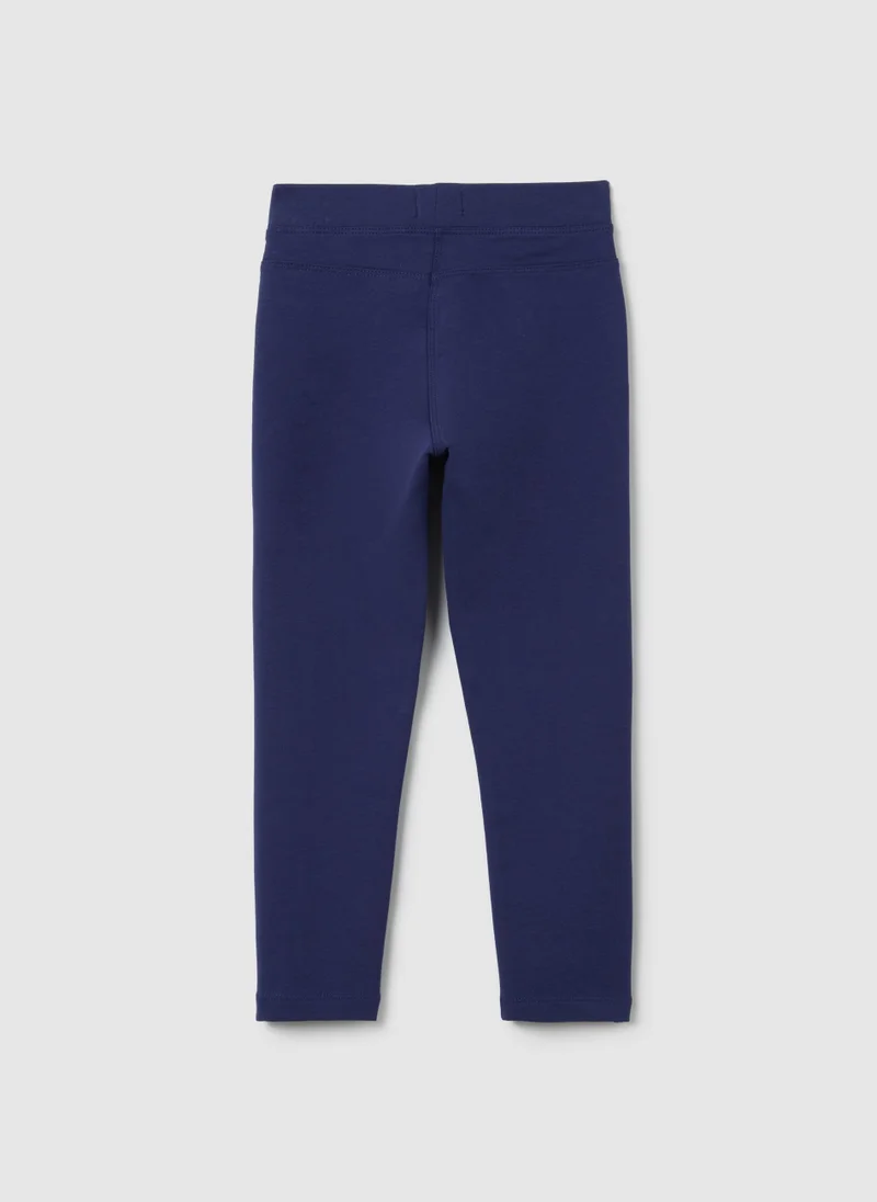 او في اس GIRLS' BLUE STRETCH COTTON LEGGINGS