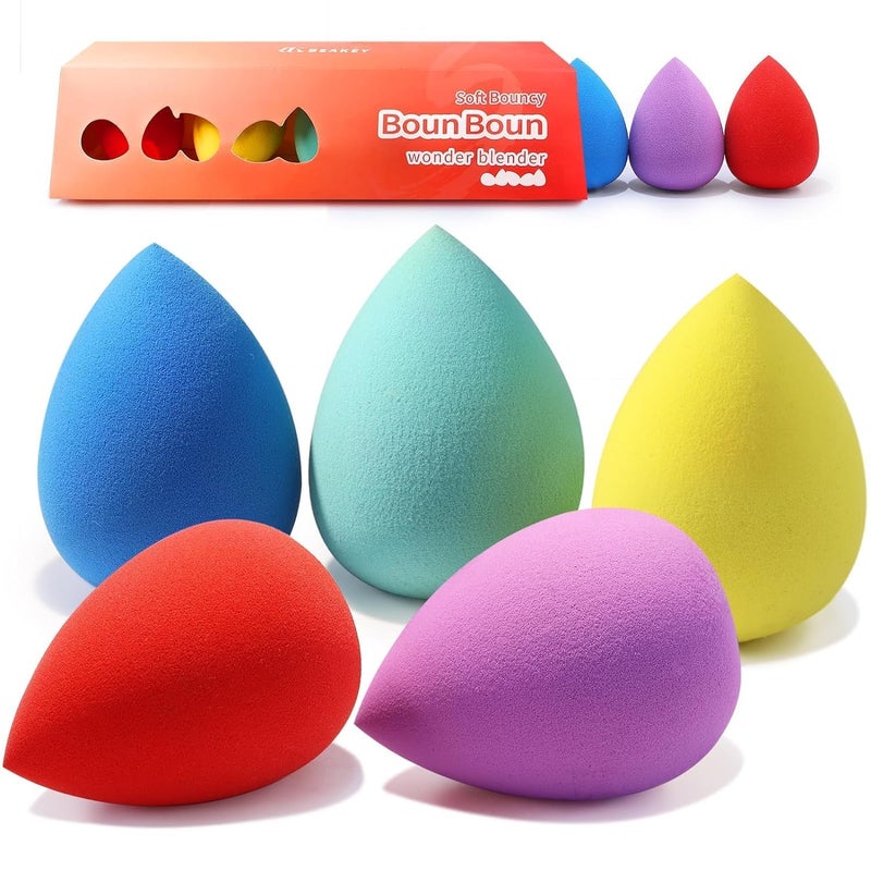 BEAKEY Makeup Sponge 5 Pcs Set, Latex-Free Boun Boun Beauty Sponge for Blending, Makeup Sponges for Foundation Liquid Cream and Powder. Blender for Enhanced Make Up Application, Gift for Women - Image 1