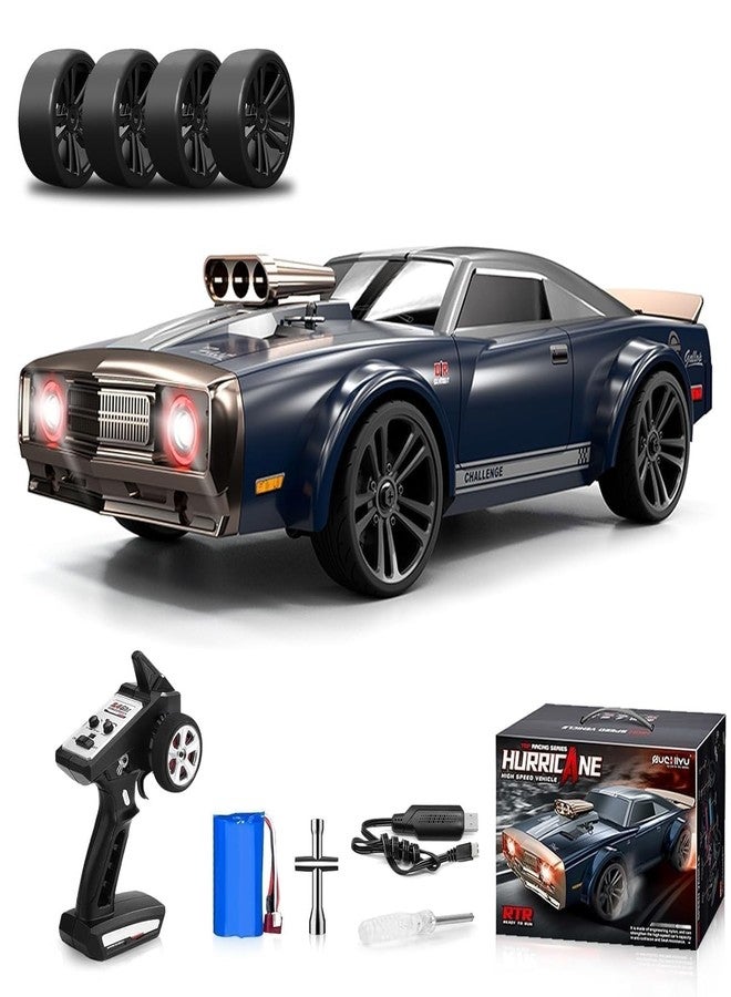JETRA RC High-Speed Drift Racing, 1:16 Scale Remote Control Car, 4WD 38KM/H High Speed Racing Car, 2.4GHz RC Drifting Car for Adults with Cool LED Lights and Extra Drift Tires (Blue) - Image 1