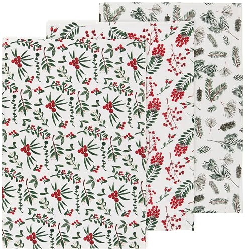 Now Designs Winterberry Bakers Floursack Christmas Dishtowels Set of 3 Festive Kitchen Towels for Holiday Baking - Image 1