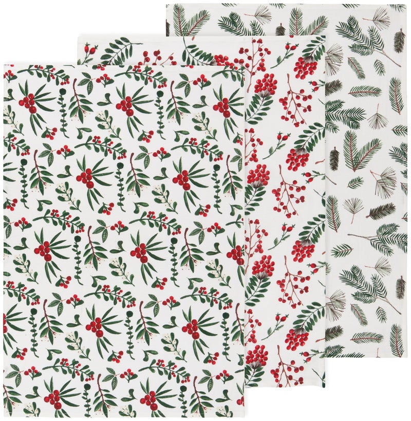 Now Designs Winterberry Bakers Floursack Christmas Dishtowels Set of 3 Festive Kitchen Towels for Holiday Baking - Image 2