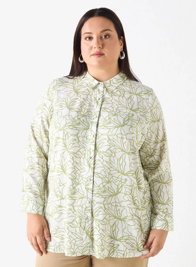 Ulla Popken Plus Size Ulla Popken Printed Shirt with Button Closure