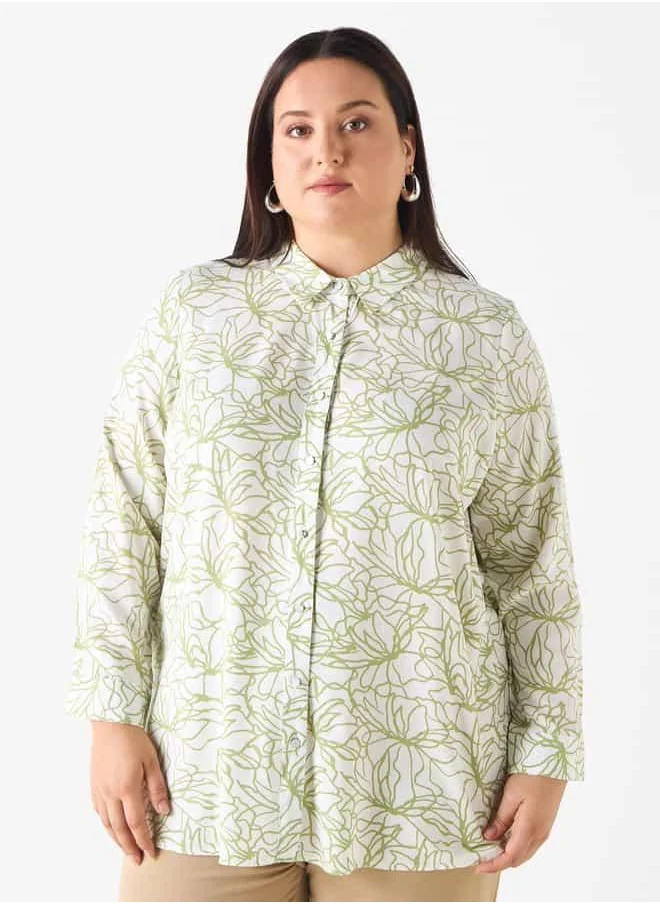 Ulla Popken Plus Size Ulla Popken Printed Shirt with Button Closure