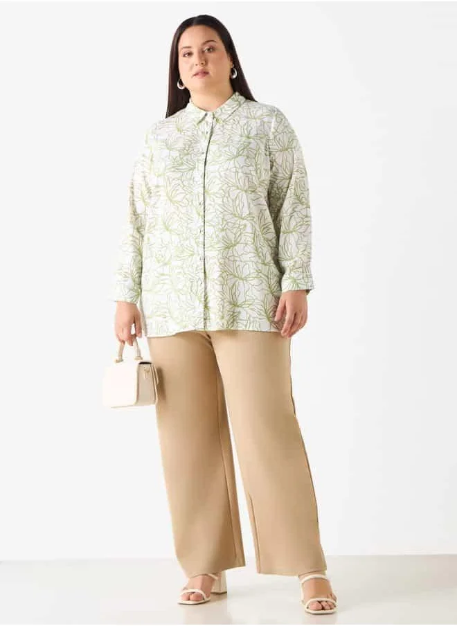 Ulla Popken Plus Size Ulla Popken Printed Shirt with Button Closure