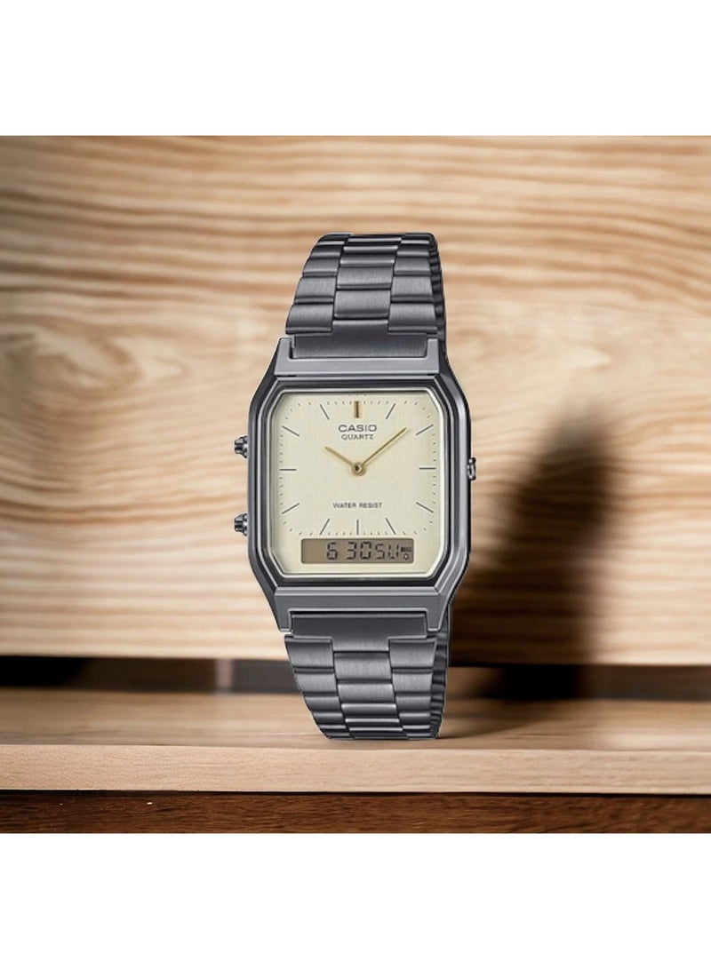Casio Vintage Unisex Quartz Stainless Steel Gold Dial Analog Digital Watch AQ-230GG-9ADF - Image 3