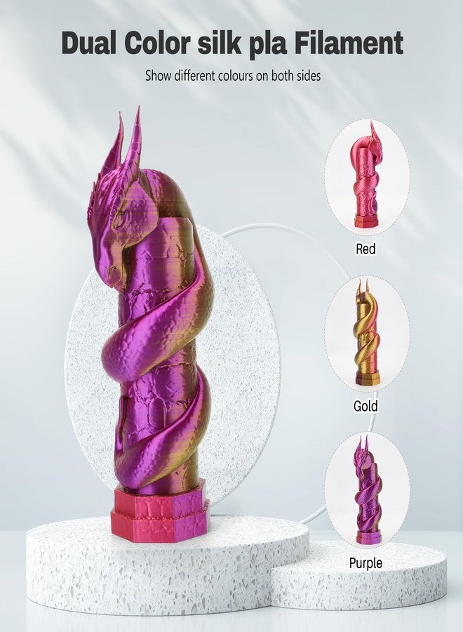 3DHoJor Silk PLA Filament 1.75mm Red Gold Purple Triple Color PLA 3D Printer Filament 3 in 1 Coextrusion 1KG Spool(2.2lbs) 3D Printing Filament Dimensional Accuracy +/- 0.03mm - Image 2