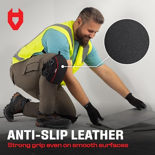 NoCry وسادات ركبة NoCry للأرضيات للرجال مع جل عريض إضافي ووسادة فوم سميكة — وسادات ركبة جلدية مضادة للانزلاق وآمنة للأرضيات للعمل في البناء مع أحزمة قابلة للتعديل معززة ومسامير عسكرية الصنع - Image 4