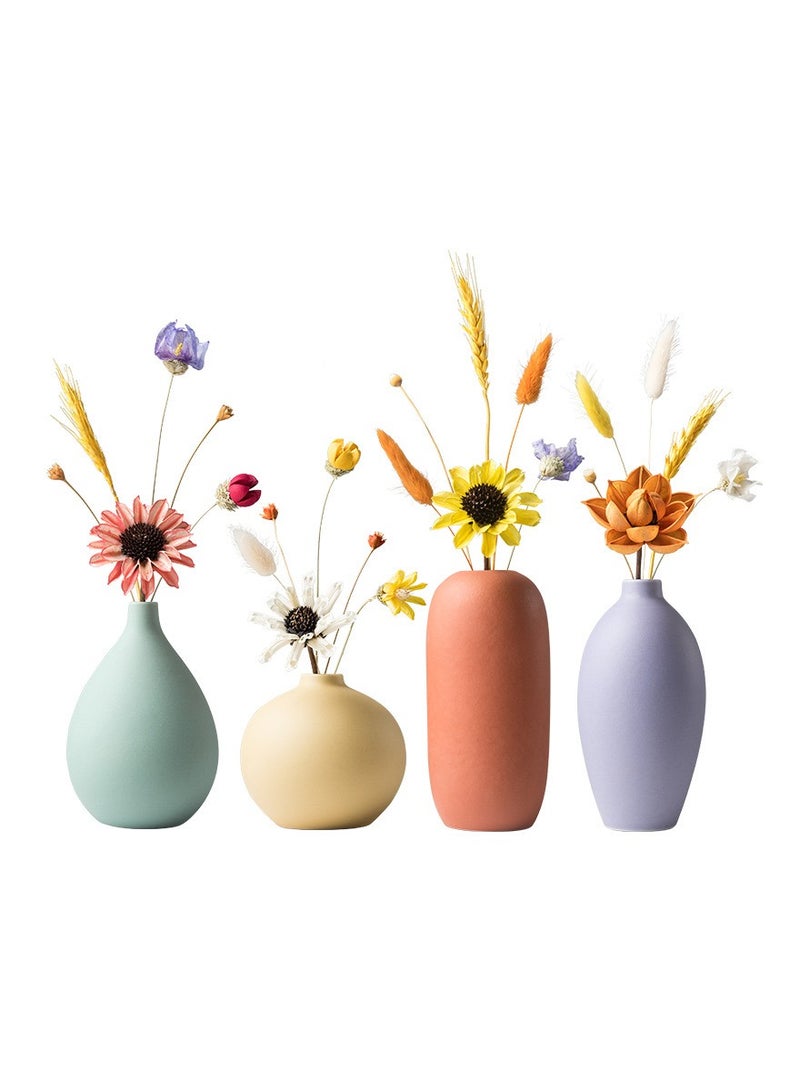 general Ceramic Flower Vase Set, 4 Piece, Assorted Colors, Rustic Style, for Tabletop Decor,Gifting - Image 1