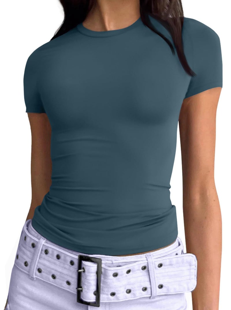 Women'S Basic T-Shirt 2025 Summer Round Neck Short Sleeve Cropped Top Slim Fit T-Shirt Y2K Clothing - Image 1