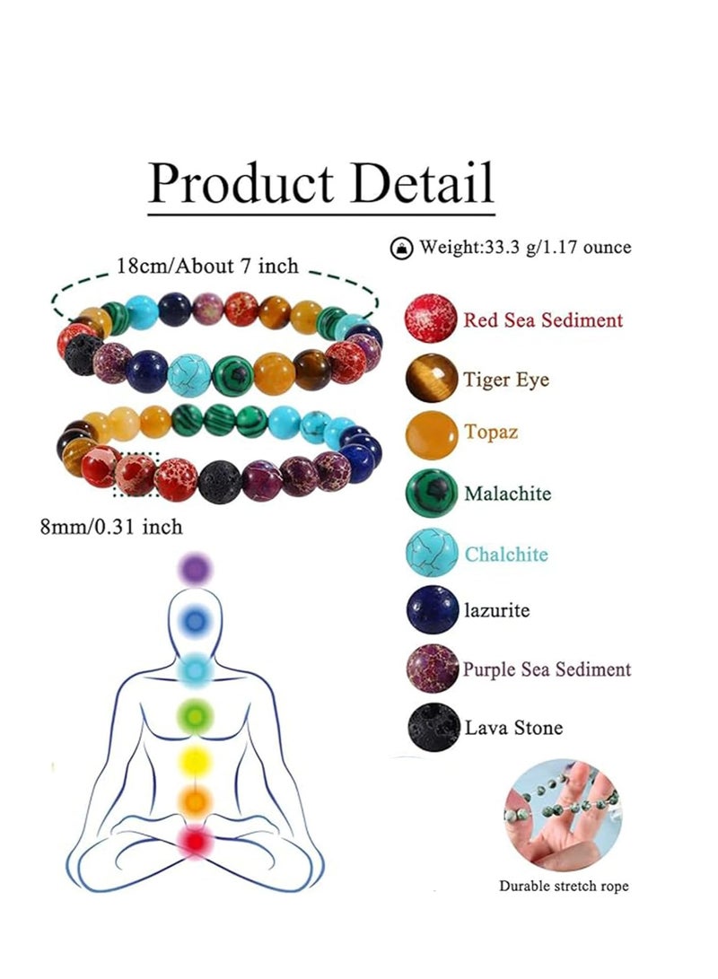 Excefore Natural Stone Bracelet, Healing Power Gemstone Crystal Beads, Friendship Bracelets,  Stretch Bracelets Jewelry for Women, Braided Stone Bracelet, Emperor Volcanic Stone Beaded 2PCS - Image 4