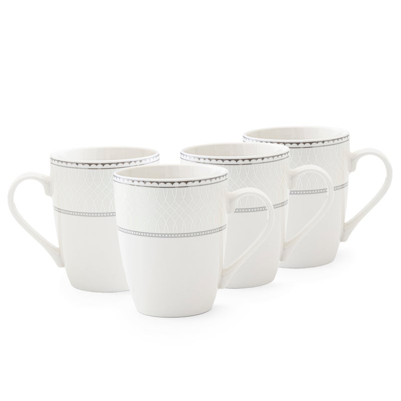Shallow JUNA New Bone China Mug 355 ml – Elegant White Coffee & Tea Mug with Subtle Texture for Daily Use, Brunch, Coffee Station, Ramadan, Eid, Diwali & Gifting (Set of 4) - Image 1