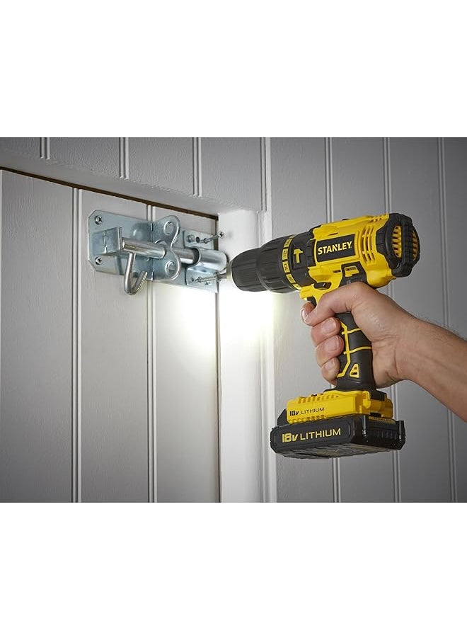Stanley - 18V Cordless Li Ion Hammer Drill With Kit Box For Wood And Concrete Drilling Yellow Black Sch20S2K B5 - Image 1