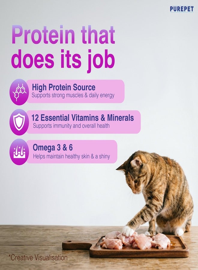 Purepet Adult Dry Cat Food 1kg Pack | Real Chicken Flavour | Prevents Hairballs | Supports Cardiac Function | Promotes Skin Wellness | Enriched with Taurine - Image 2