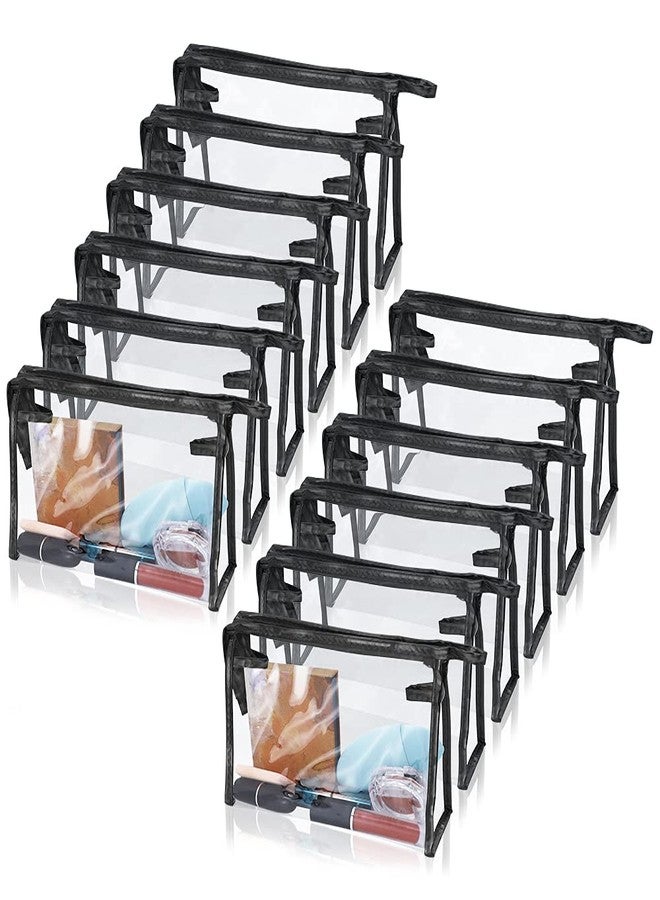 SITAKE 12 Pcs Portable Transparent Cosmetic Bags, Clear Waterproof Makeup Bags with Handle, PVC Travel Toiletry Bags Pouches, Clear Pencil Cases, Stationary Organizers(Black) - Image 1