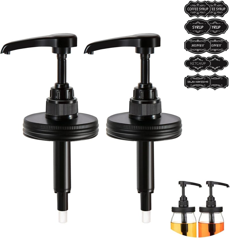 Watsango 2 Packs Mason Jar Syrup Dispenser, Coffee Syrup Dispenser for Regular Mouth Mason Jar, Food Grade Rustproof Plastic Pump for Syrup, Honey, Liquid Condiments, Ketchup, Coffee Syrup and More - Image 1