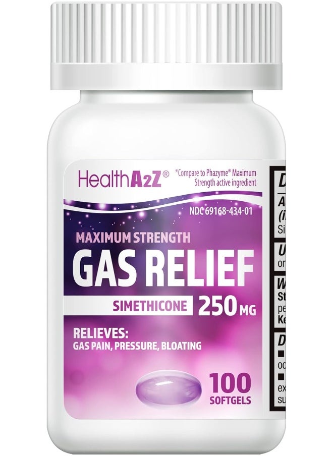 HealthA2Z HealthA2Z Gas Relief 100 Counts | Simethicone 250mg Maximum Strength | Fast Gas Relief | Relieve Symptoms Naturally  - Image 1