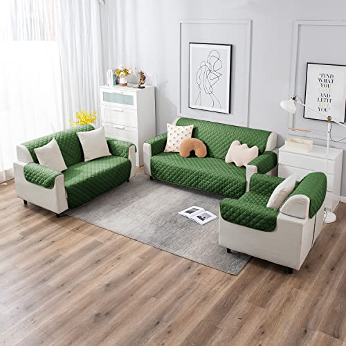 HOKIPO 'UrbanQuilt' 1 Seater Quilted Polyester Sofa Cover Mat, 60x184 cm, Forest Green (AR-4663-M8) - Image 2
