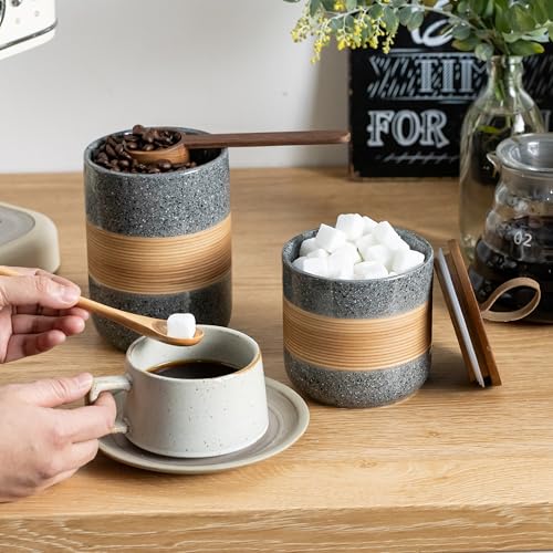 Miamolo Small Ceramic Jar with Lid, Coffee Container, Coffee Canisters with Airtight Lids Kitchen Food Storage Jars for Spice Sugar Tea Bag, Mini Decorative Jars for Countertop, Grey & 5 fl.oz - Image 5