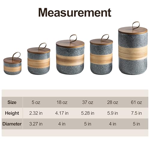 Miamolo Small Ceramic Jar with Lid, Coffee Container, Coffee Canisters with Airtight Lids Kitchen Food Storage Jars for Spice Sugar Tea Bag, Mini Decorative Jars for Countertop, Grey & 5 fl.oz - Image 2