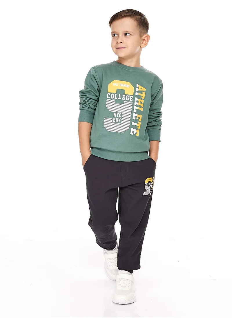 victor and jane Boys' 2-Piece Sweatshirt and Jogger Set  (2 -8 yrs) Green - Dark Grey