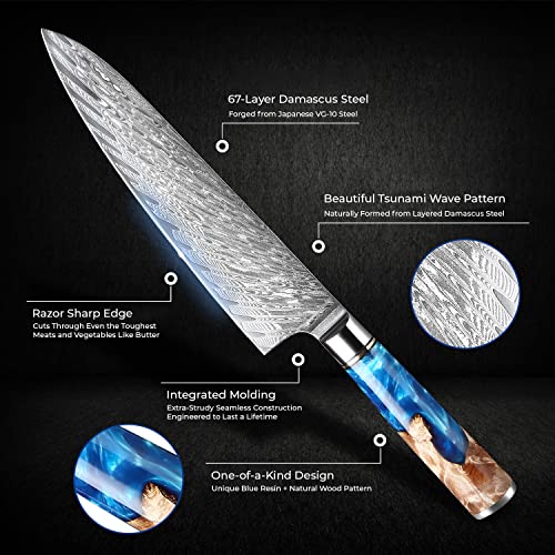 Senken Knives SENKEN 7-Piece Damascus Kitchen Knife Set - Tsunami Collection - 67-Layer Japanese VG10 Steel - Chef's Knife, Cleaver, Santoku, Bread, Boning, & More - Image 2