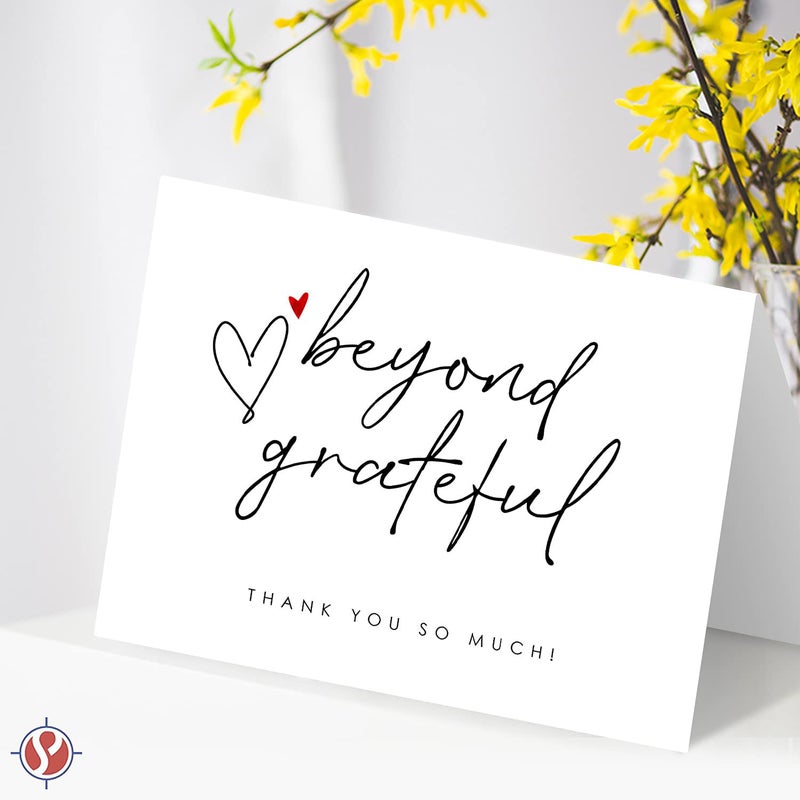 S Superfine Printing Beyond Grateful â€“ Thank You So Very Much! w/Small Red Heart â€“ Elegant Greeting Cards for Wedding, Christmas, Valentineâ€™s, Bridal Shower, Anniversary â€“ Blank Inside | 4.25 x 5.5â€ | 10 per Pack - Image 4