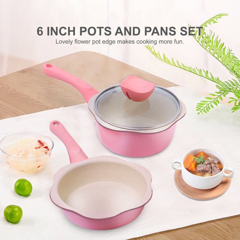 2PCS Cookware Set 6 Inch Pots and Pans Set Mini Saucepan Frying Pan Milk Pot Maifan Stone Egg Pan for Baby Kids Food Cooking Noodles - Image 4