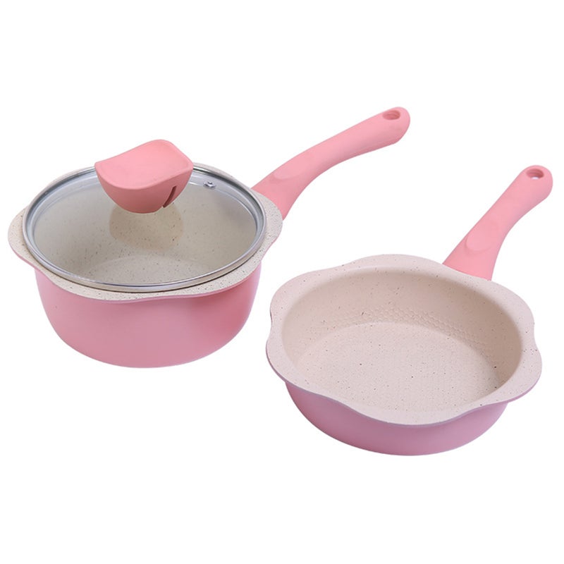 2PCS Cookware Set 6 Inch Pots and Pans Set Mini Saucepan Frying Pan Milk Pot Maifan Stone Egg Pan for Baby Kids Food Cooking Noodles - Image 1