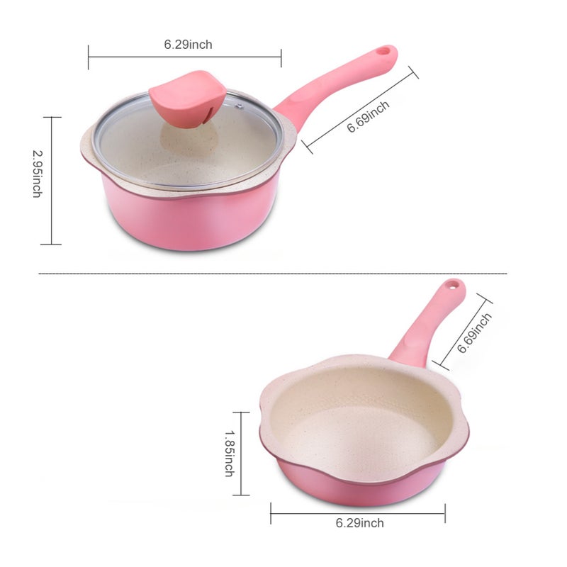 2PCS Cookware Set 6 Inch Pots and Pans Set Mini Saucepan Frying Pan Milk Pot Maifan Stone Egg Pan for Baby Kids Food Cooking Noodles - Image 3