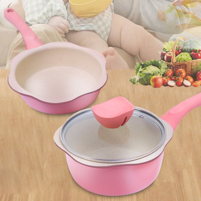 2PCS Cookware Set 6 Inch Pots and Pans Set Mini Saucepan Frying Pan Milk Pot Maifan Stone Egg Pan for Baby Kids Food Cooking Noodles - Image 2