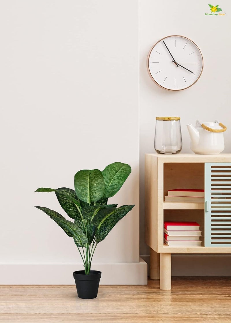 Blooming Floret Blooming Floret Artificial Dieffenbachia Plant with Basic Black Pot Ornamental Plant for Interior DecorHome DecorOffice Decor 12 Leaves 635 cm Short Indoor Tropical Plant Durable  - Image 2