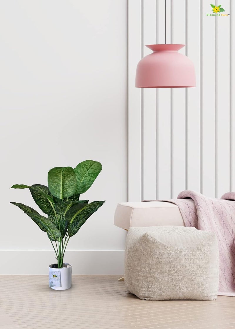 Blooming Floret Blooming Floret Artificial Dieffenbachia Plant with Basic Black Pot Ornamental Plant for Interior DecorHome DecorOffice Decor 12 Leaves 635 cm Short Indoor Tropical Plant Durable  - Image 3