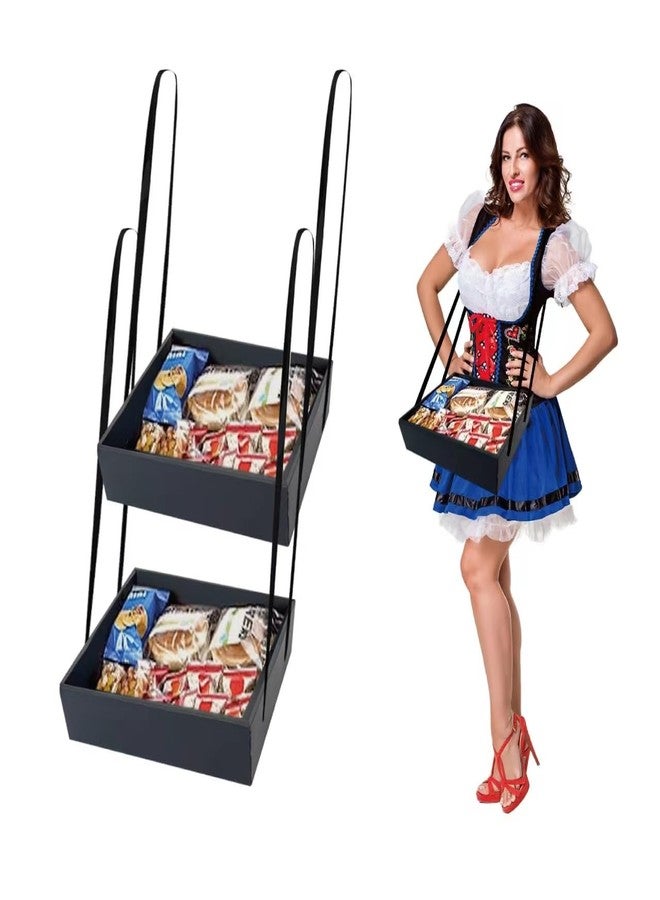 Tumahe 2 Pcs Wearable Usherette Trays, 20's Theme Costume Accessory, Hands-Free Movie Snack & Halloween Popcorn Trays, Collapsible Hawker Tray for Stadium & Parties, 12.6 x 11 x 3.2 in, Black - Image 1
